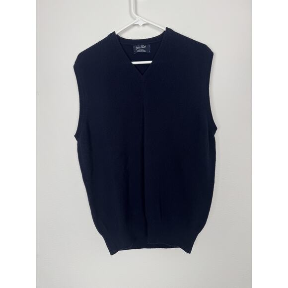 Peter Scott Sweater Vest Mens Size 44 Navy Blue 100% Lambswool V Neck Scotland - Picture 2 of 8